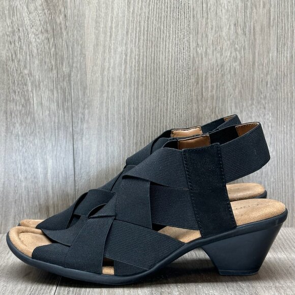Comfortiva Sandals Women Sz 6.5M Elastic Criss Cross Strap Farrow Open Toe Black - Picture 2 of 12